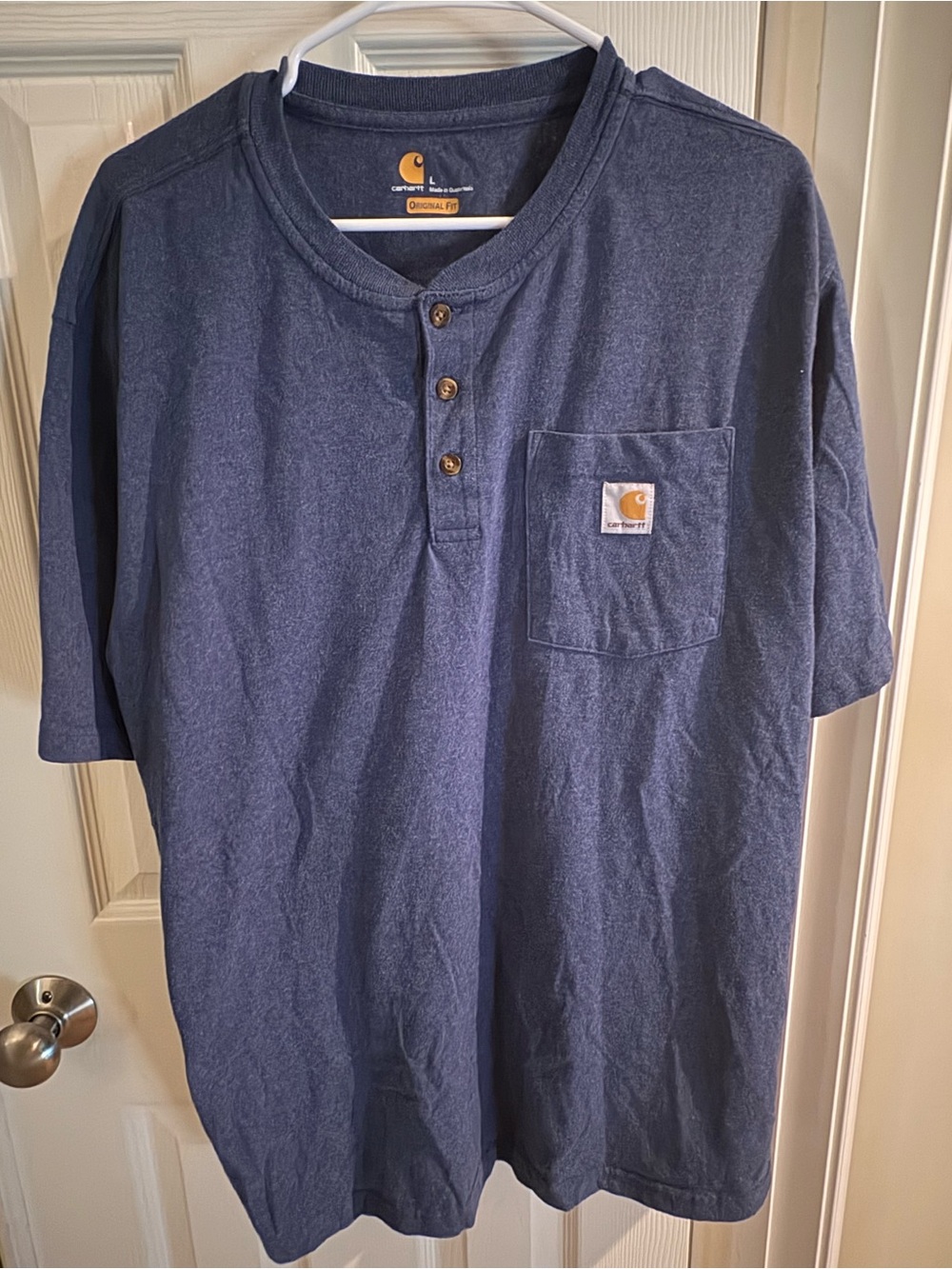 Carhartt Navy Short-Sleeve Henley with Chest Pocket
